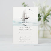 Waterverf Nautical Sailing Yacht Wedding RSVP Informatiekaartje (Staand voorkant)