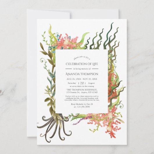 Waterverf Nautical Seaweed Celebration of Life Kaart (Voorkant)