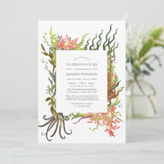 Waterverf Nautical Seaweed Celebration of Life Kaart (Staand voorkant)