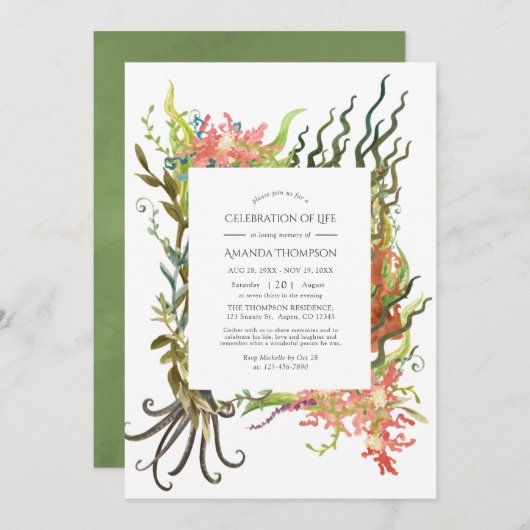 Waterverf Nautical Seaweed Celebration of Life Kaart (Voorkant / Achterkant)