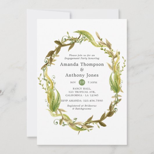 Waterverf Nautical Seaweed Engagement Party Kaart (Voorkant)