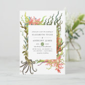 Waterverf Nautical Seaweed Wedding Kaart (Staand voorkant)