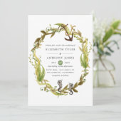 Waterverf Nautical Seaweed Wedding Kaart (Staand voorkant)