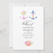 Waterverf Nautical Thleing Floral Wedding Foto Kaart (Voorkant)