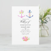 Waterverf Nautical Thleing Floral Wedding Foto Kaart (Staand voorkant)