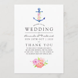 Waterverf Nautical Thormal Anchor Wedding Programmakaart