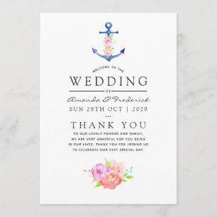 Waterverf Nautical Thormal Anchor Wedding Programmakaart