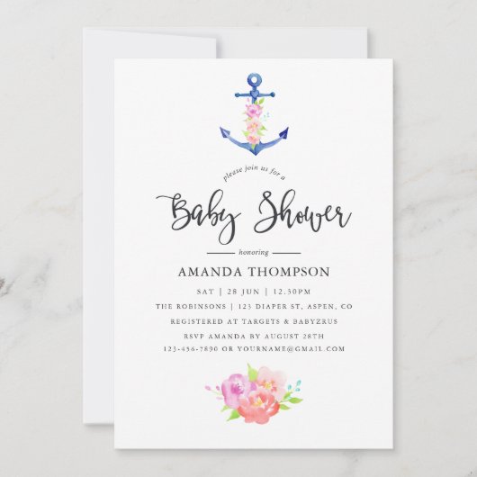 Waterverf Nautical Thormal Baby shower Kaart (Voorkant)