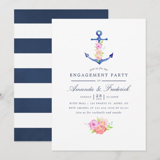 Waterverf Nautical Thormal Engagement Party Kaart (Voorkant / Achterkant)