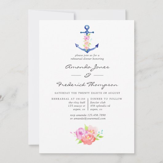 Waterverf Nautical Thormal Rehearsal Dinner Kaart (Voorkant)