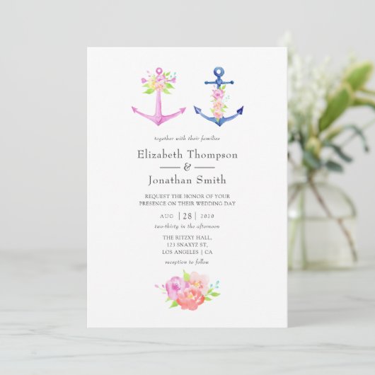 Waterverf Nautical Thormal Wedding Kaart (Staand voorkant)
