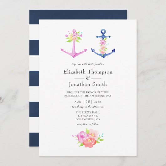 Waterverf Nautical Thormal Wedding Kaart (Voorkant / Achterkant)