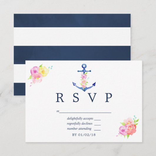 Waterverf Nautical Thormal Wedding RSVP (Voorkant / Achterkant)