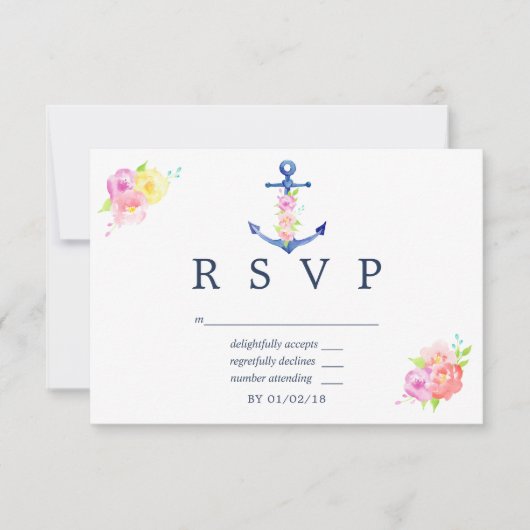 Waterverf Nautical Thormal Wedding RSVP Kaartje (Voorkant)