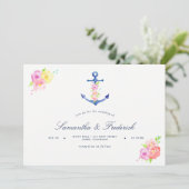 Waterverf Nautical Thormed Anchor Wedding Invite Kaart (Staand voorkant)