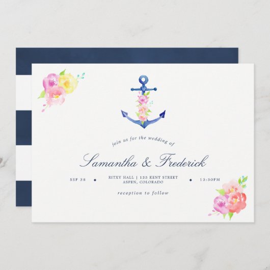 Waterverf Nautical Thormed Anchor Wedding Invite Kaart (Voorkant / Achterkant)