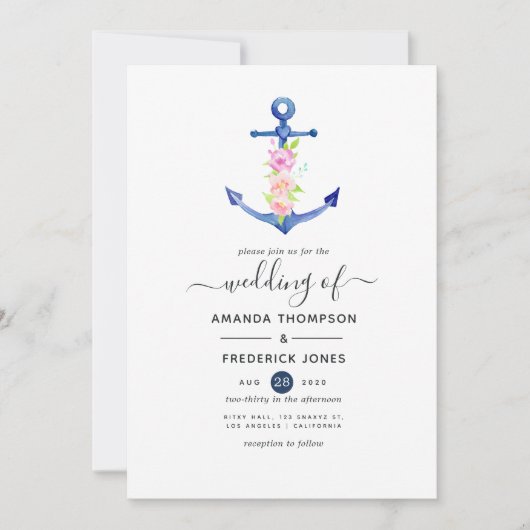 Waterverf Nautical Wedding Kaart (Voorkant)