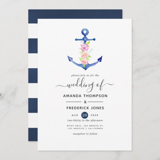 Waterverf Nautical Wedding Kaart (Voorkant / Achterkant)