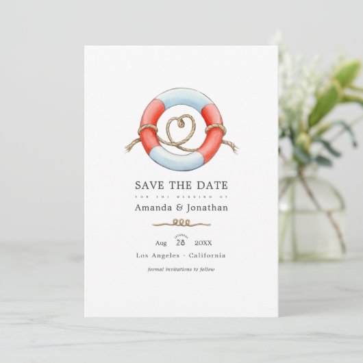 Waterverf Nautical Wedding Photo Save The Date (Staand voorkant)