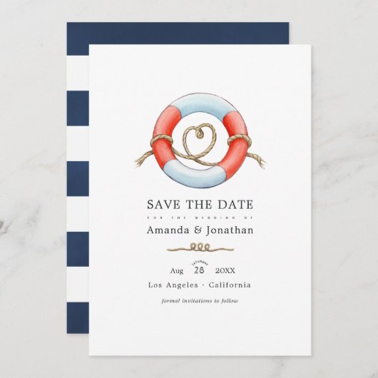 Waterverf Nautical Wedding Photo Save The Date (Voorkant / Achterkant)