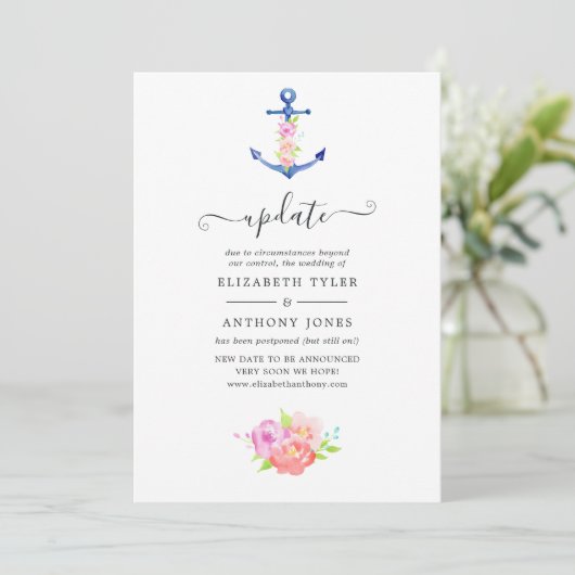 Waterverf Nautical Wedding Update Kaart (Staand voorkant)