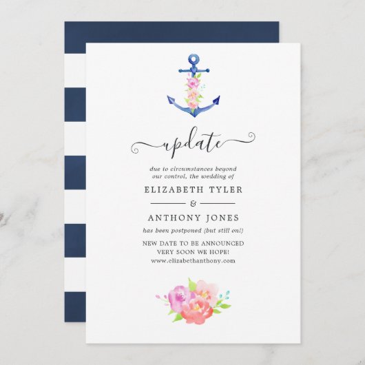Waterverf Nautical Wedding Update Kaart (Voorkant / Achterkant)