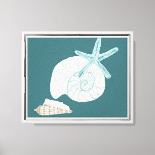 Waterverf Nautilus Starfish Seashell Canvas Afdruk