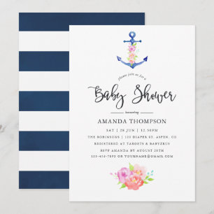 Waterverf Nautilus Thema Bloemachtige Baby Shower Kaart