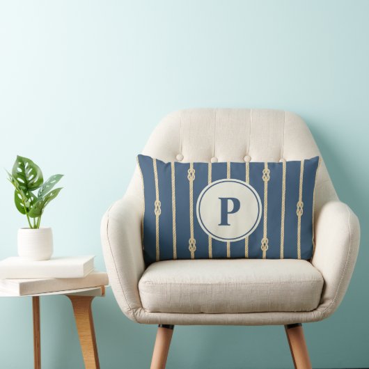 Waterverf Nautilus Touw knoop Strepen | Monogram Kussen (Stoel)