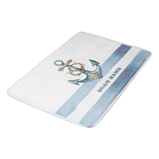 Waterverf nautisch anker lichtblauwe strepen badmat (Gekanteld)