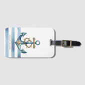 Waterverf nautisch anker lichtblauwe strepen bagagelabel (Voorkant (horizontaal))