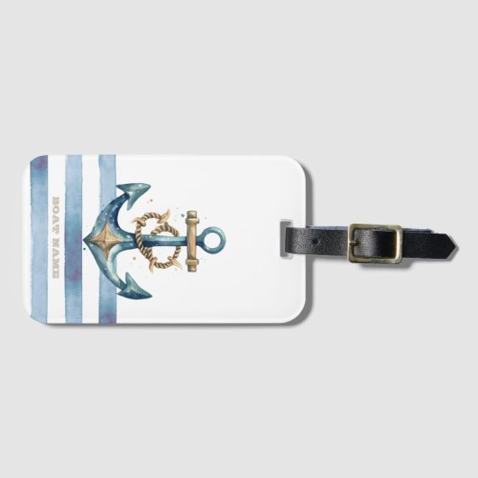 Waterverf nautisch anker lichtblauwe strepen bagagelabel (Voorkant (horizontaal))