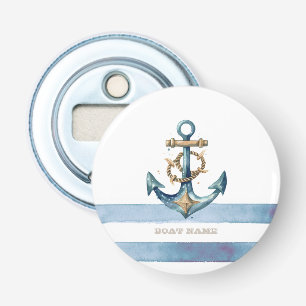 Waterverf nautisch anker lichtblauwe strepen button flesopener