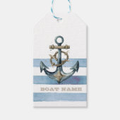 Waterverf nautisch anker lichtblauwe strepen cadeaulabel (Voorkant)