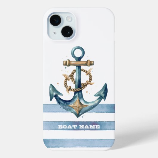 Waterverf nautisch anker lichtblauwe strepen Case-Mate iPhone case (Achterkant)