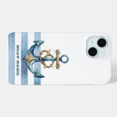 Waterverf nautisch anker lichtblauwe strepen Case-Mate iPhone case (Achterkant (horizontaal))
