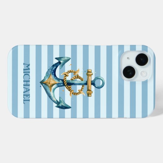 Waterverf nautisch anker lichtblauwe strepen Case-Mate iPhone case (Achterkant (horizontaal))