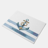 Waterverf nautisch anker lichtblauwe strepen deurmat (Schuin)