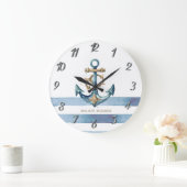 Waterverf nautisch anker lichtblauwe strepen grote klok (Huis)