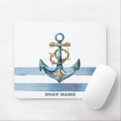 Waterverf nautisch anker lichtblauwe strepen muismat (Met muis)