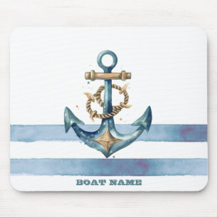Waterverf nautisch anker lichtblauwe strepen muismat