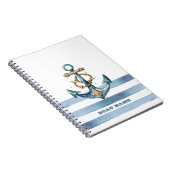 Waterverf nautisch anker lichtblauwe strepen notitieboek (Rechterzijde)