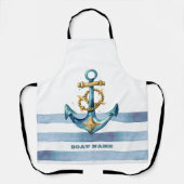 Waterverf nautisch anker lichtblauwe strepen schort (Voorkant)
