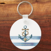 Waterverf nautisch anker lichtblauwe strepen sleutelhanger (Voorkant)