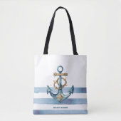 Waterverf nautisch anker lichtblauwe strepen tote bag (Voorkant)
