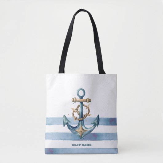 Waterverf nautisch anker lichtblauwe strepen tote bag (Voorkant)