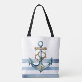 Waterverf nautisch anker lichtblauwe strepen tote bag (Achterkant)