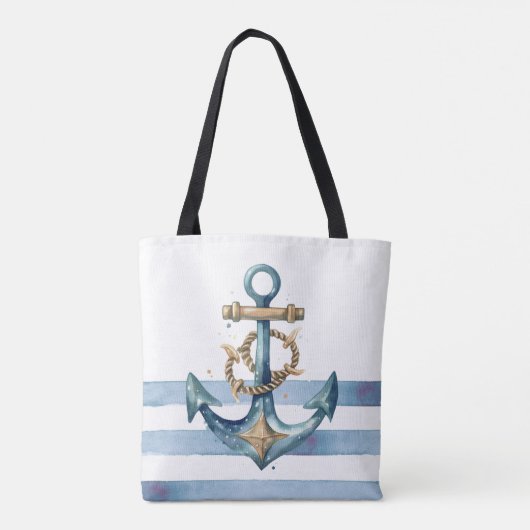 Waterverf nautisch anker lichtblauwe strepen tote bag (Achterkant)