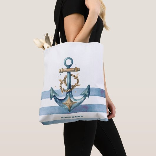 Waterverf nautisch anker lichtblauwe strepen tote bag (Dichtbij)