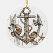 WATERVERF NAUTISCH ANKER MET SCHELPEN KERAMISCH ORNAMENT (Voorkant)